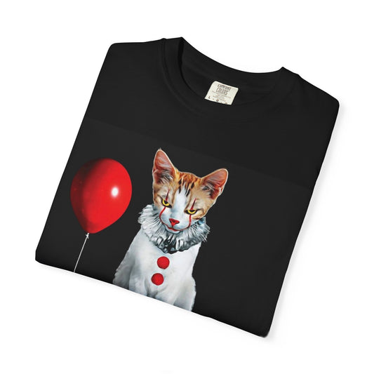 Horror Kitten T-Shirt — Creepy Clown Cat with Red Balloon