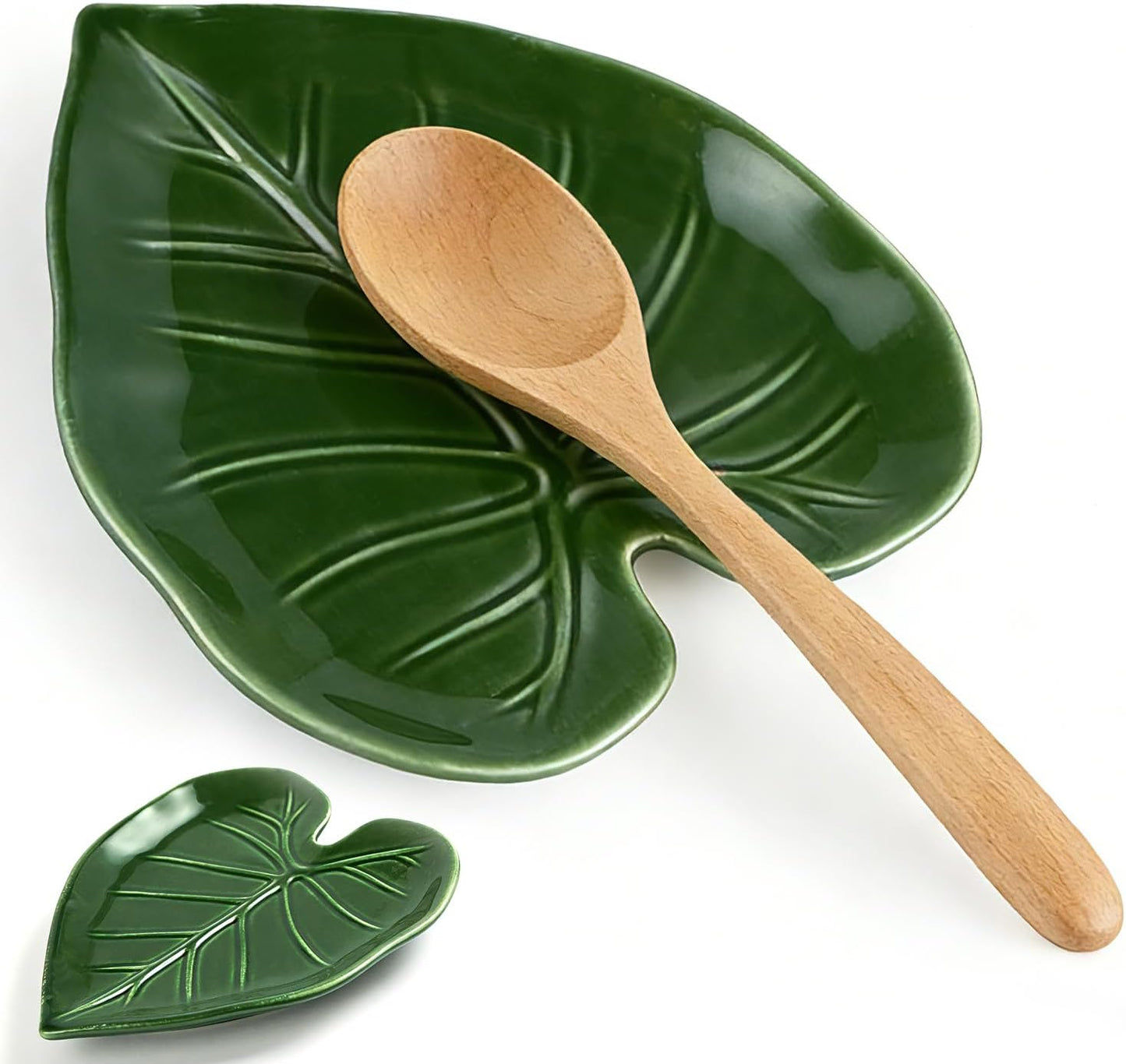 Cute Leaf Ceramic Spoon Rest for Stove Top and Kitchen Counter | Keeps Counters Clean • Green Kitchen Decor • Leaf Design • Kitchen Decor Gift