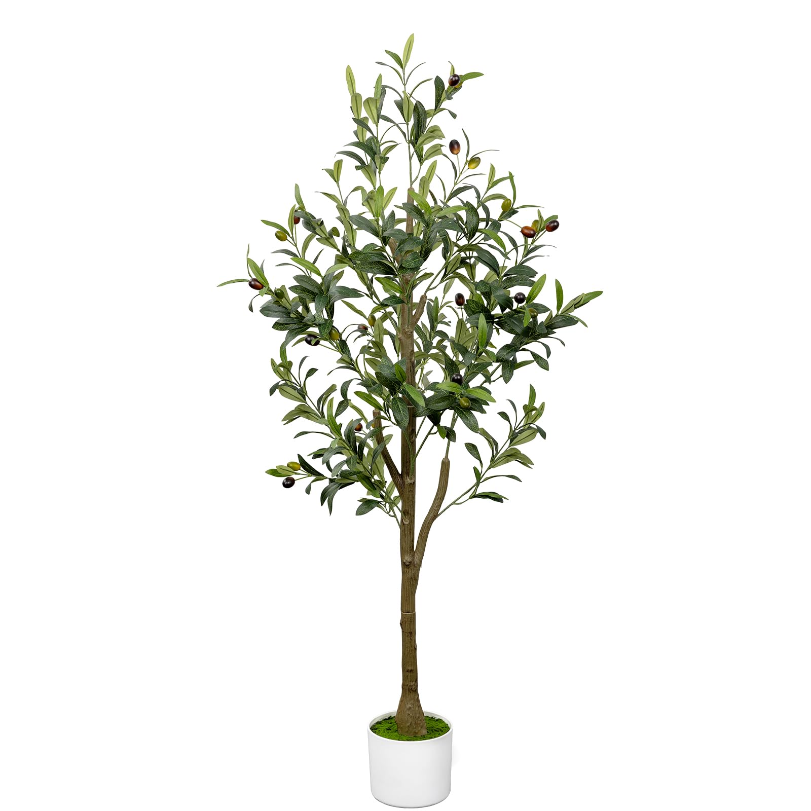 6FT Artificial Olive Tree Indoor Tall Faux with Planter&Basket | Large Fake Olive Silk Trees Realistic Olive Plants with Branches and Fruits for Home Decor Office Living Room