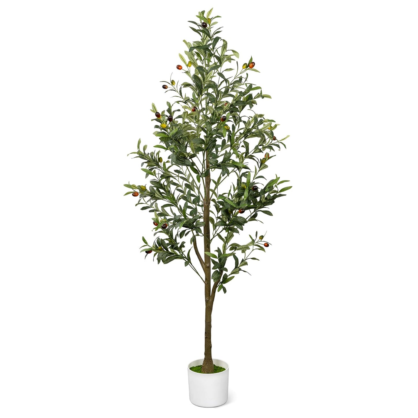 6FT Artificial Olive Tree Indoor Tall Faux with Planter&Basket | Large Fake Olive Silk Trees Realistic Olive Plants with Branches and Fruits for Home Decor Office Living Room
