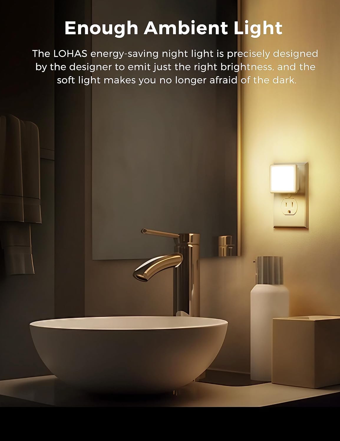 L LOHAS LED Night Lights Plug into Wall 2-Pack, 0.3W Plug in Night Light | Dusk to Dawn, 3000K Soft White, Bright Nightlight Auto-on/off, for Adults Kids Room Bedroom Bathroom Hallway Kitchen, Non-Dim