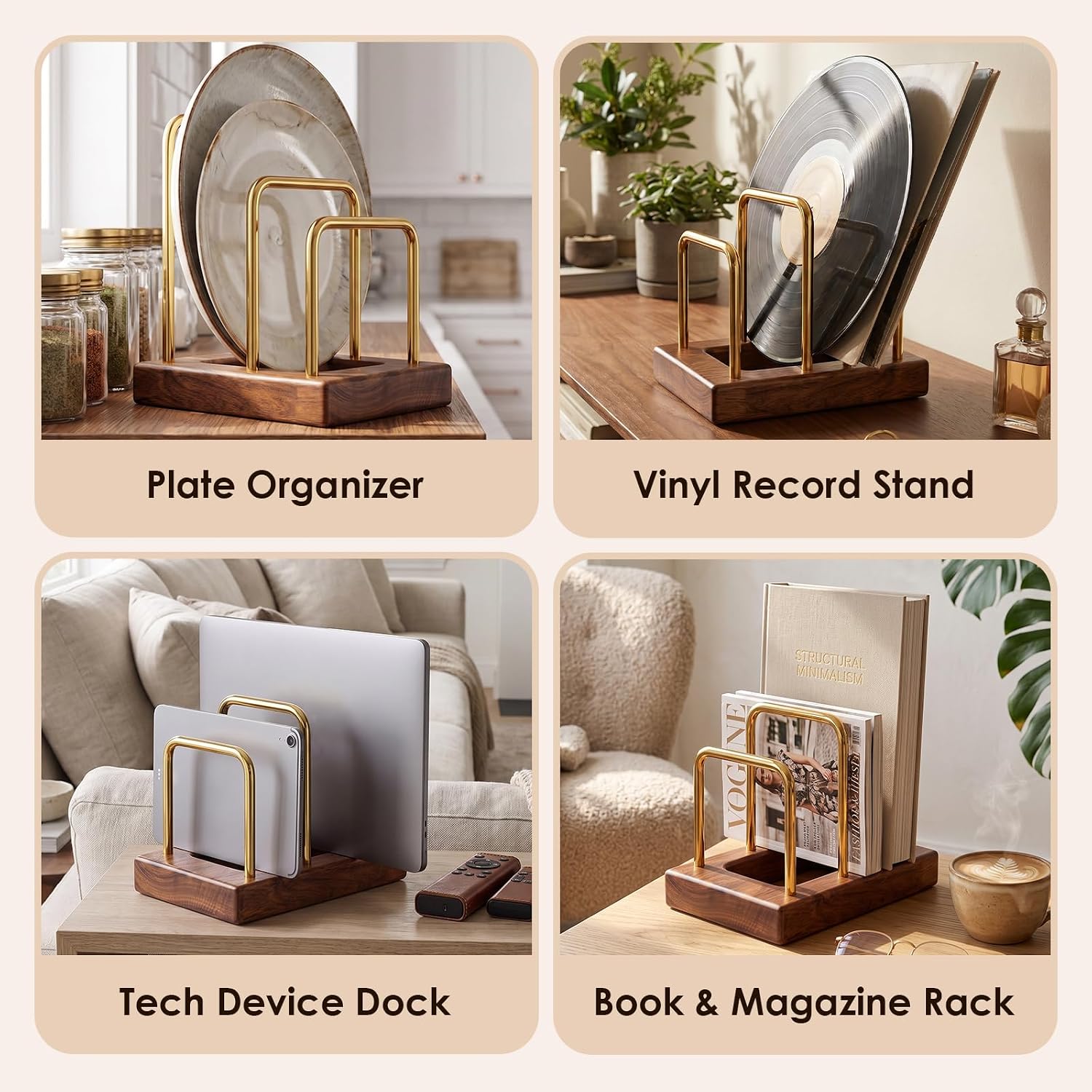 2 Pack Cutting Board Holder with Hardwood Base,Stand for Pot Lids | Heavy Duty Chopping Boards and Baking Sheets,Small Organization Dish Rack for Countertop