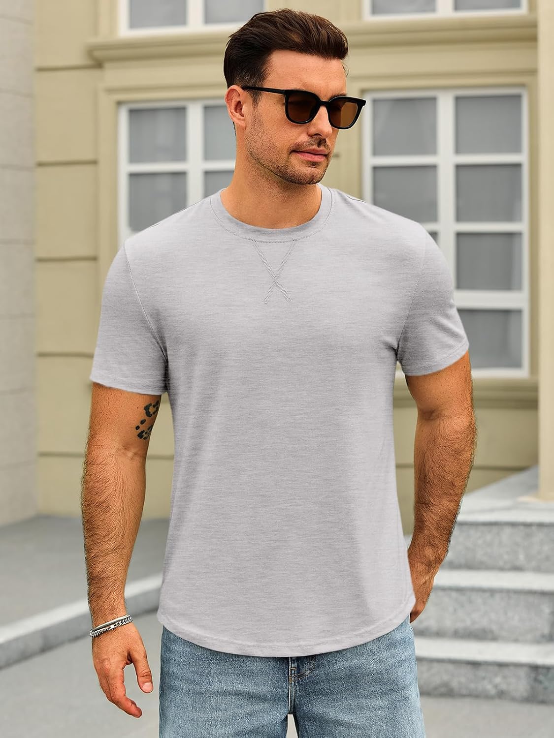 Runcati Mens Short Sleeve T-Shirts Crew Neck Casual Shirt Summer Classic Basic Lightweight Fashion Tees