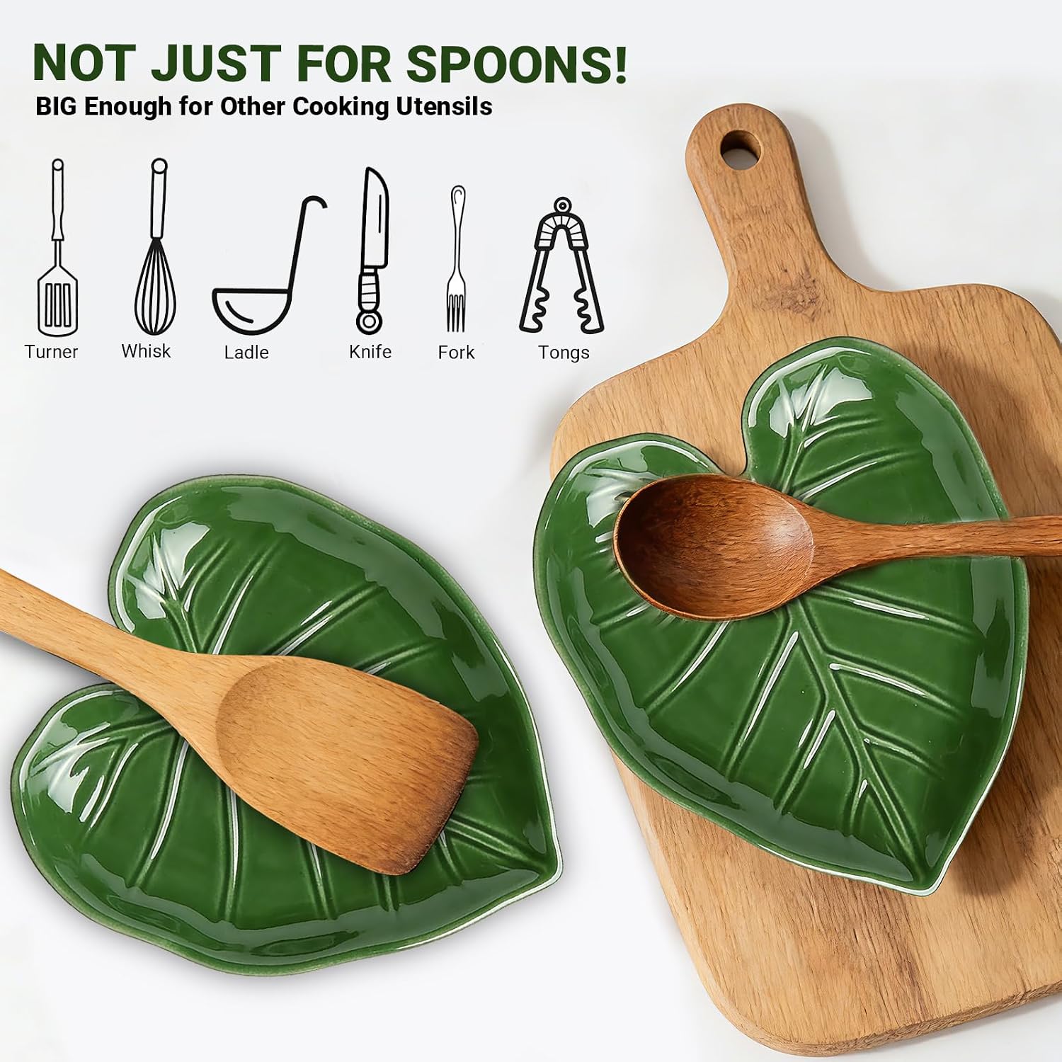 Cute Leaf Ceramic Spoon Rest for Stove Top and Kitchen Counter | Keeps Counters Clean • Green Kitchen Decor • Leaf Design • Kitchen Decor Gift