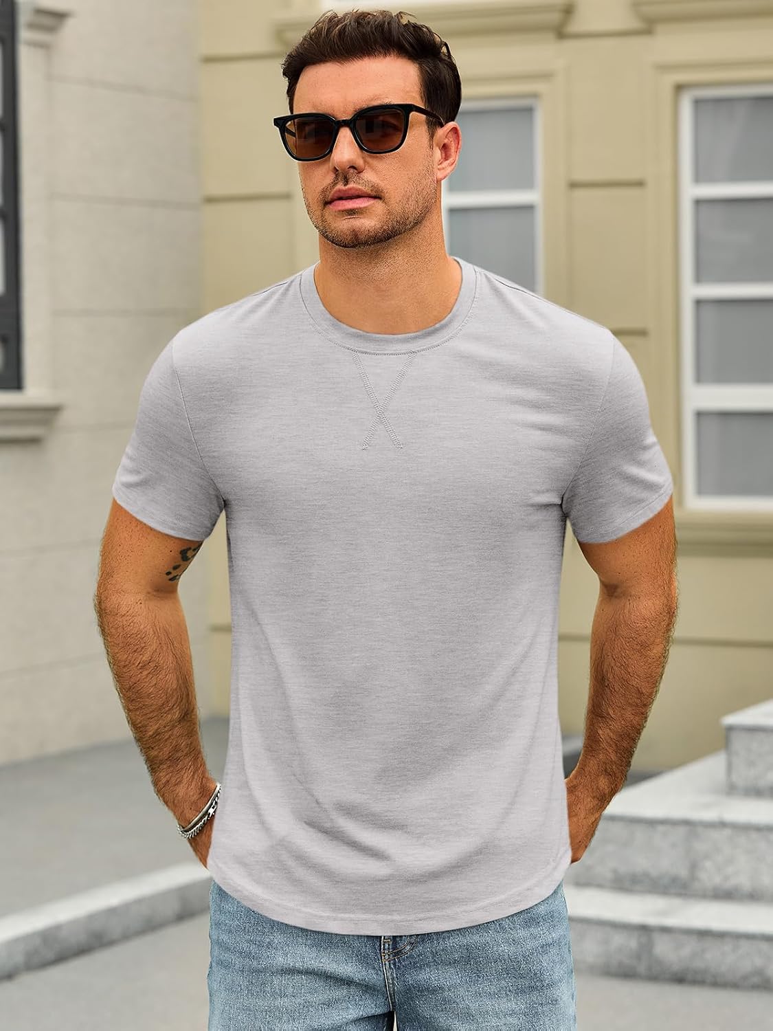 Runcati Mens Short Sleeve T-Shirts Crew Neck Casual Shirt Summer Classic Basic Lightweight Fashion Tees