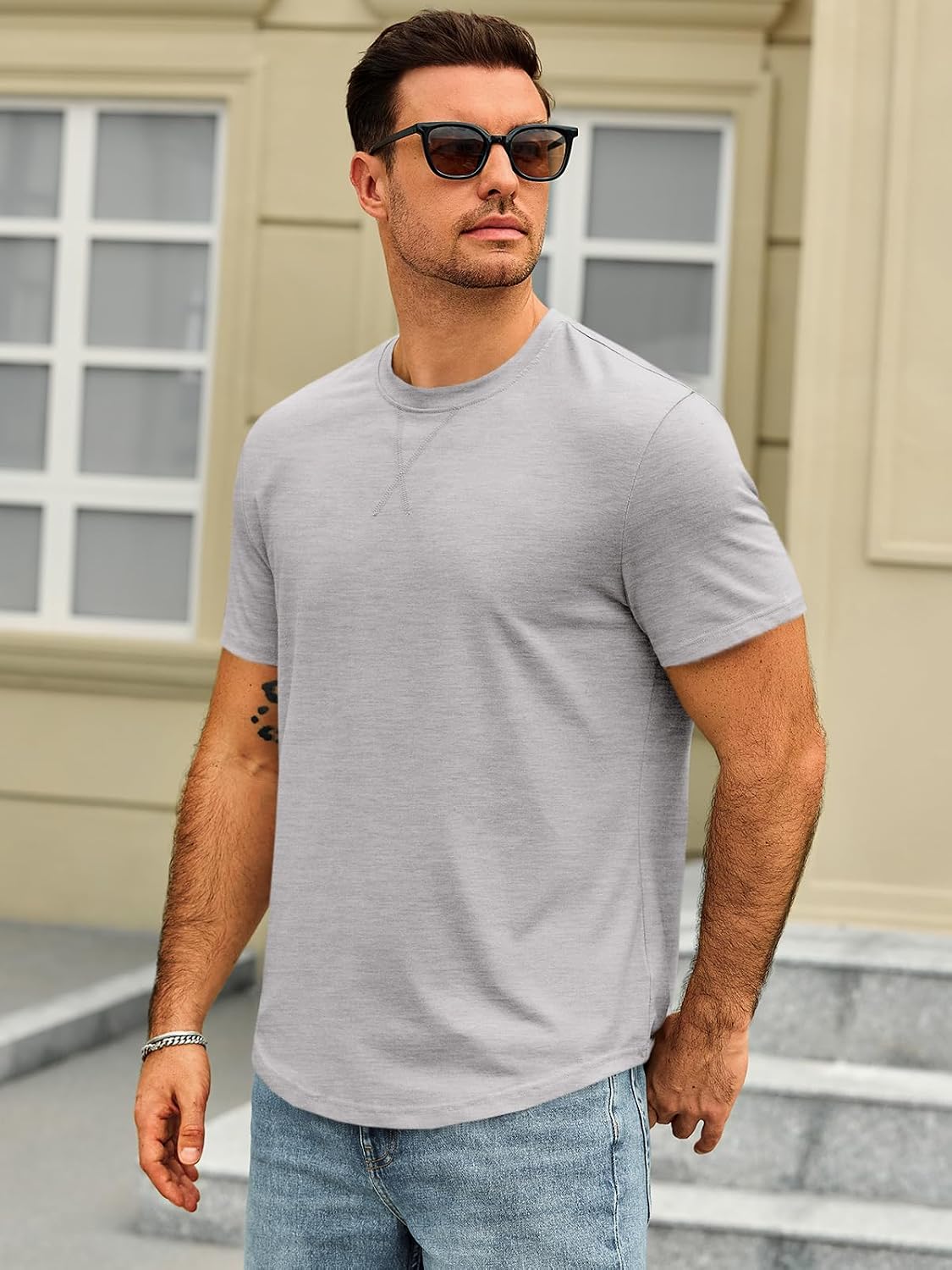 Runcati Mens Short Sleeve T-Shirts Crew Neck Casual Shirt Summer Classic Basic Lightweight Fashion Tees