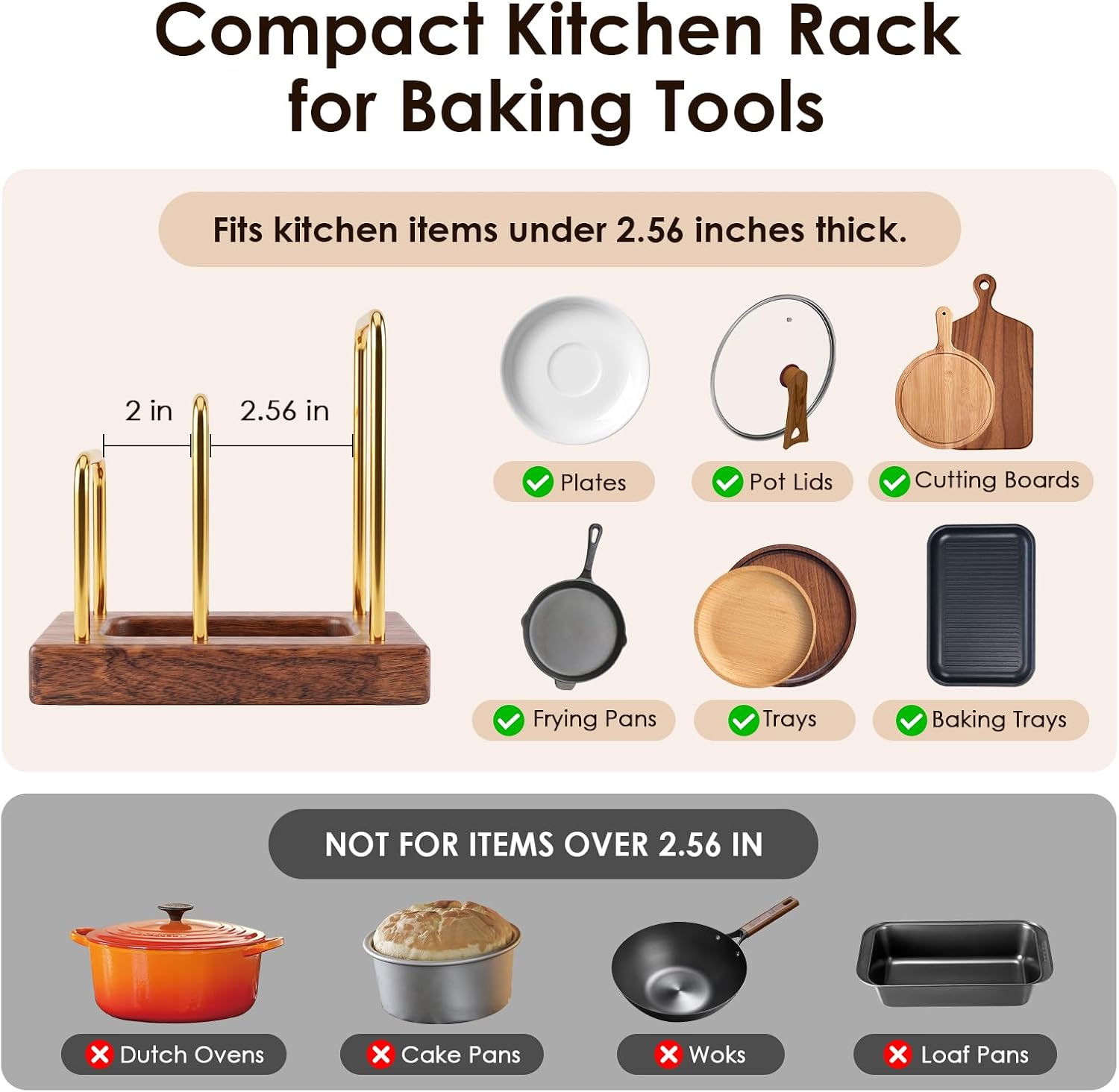 2 Pack Cutting Board Holder with Hardwood Base,Stand for Pot Lids | Heavy Duty Chopping Boards and Baking Sheets,Small Organization Dish Rack for Countertop
