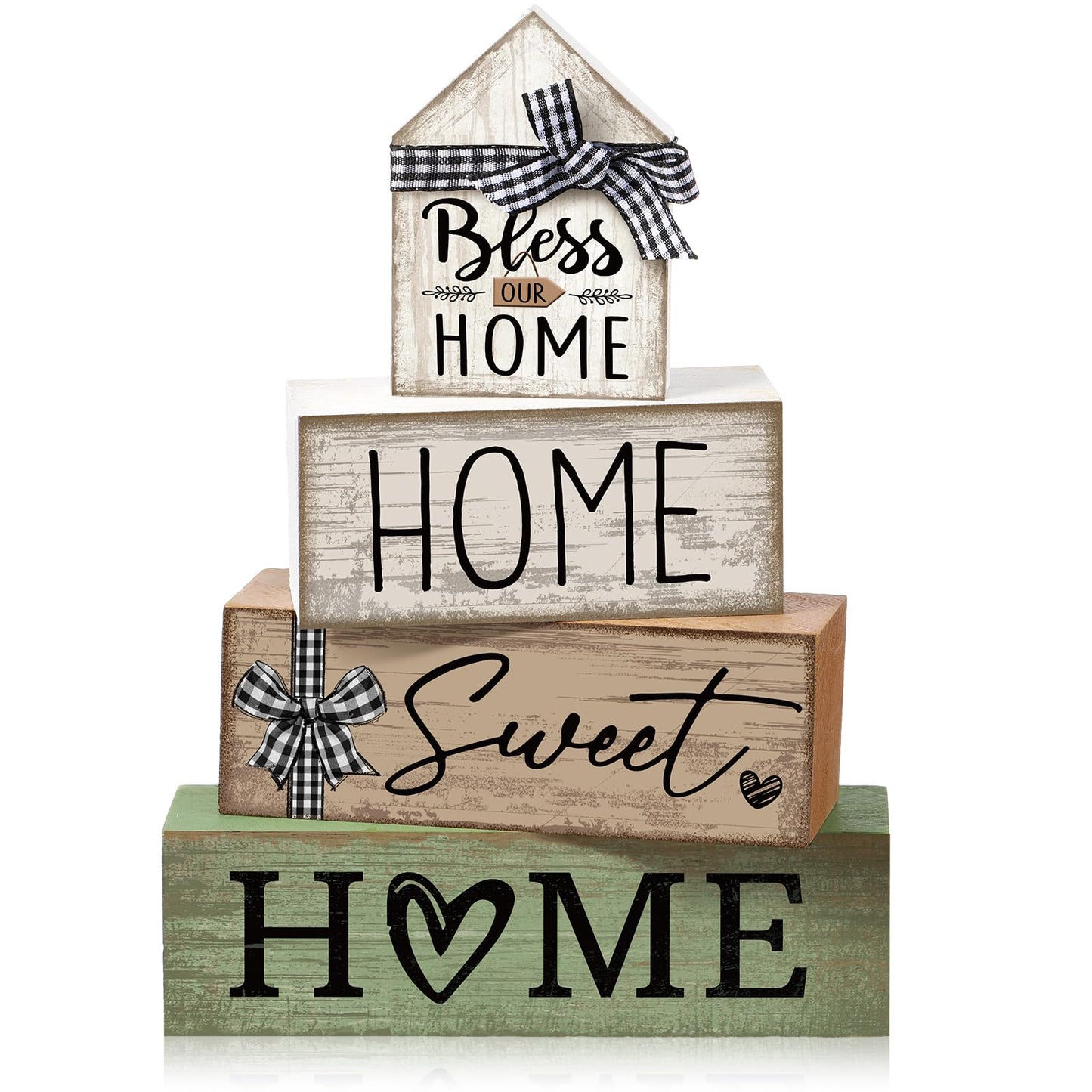 Moucuny 4 Pcs Farmhouse Kitchen Decor Wooden Plate Farmhouse Table Decor | Black Brown and White Plate Tableware Centerpiece, Rustic Plates Block Sign, Display Cabinet Kitchen Decoration