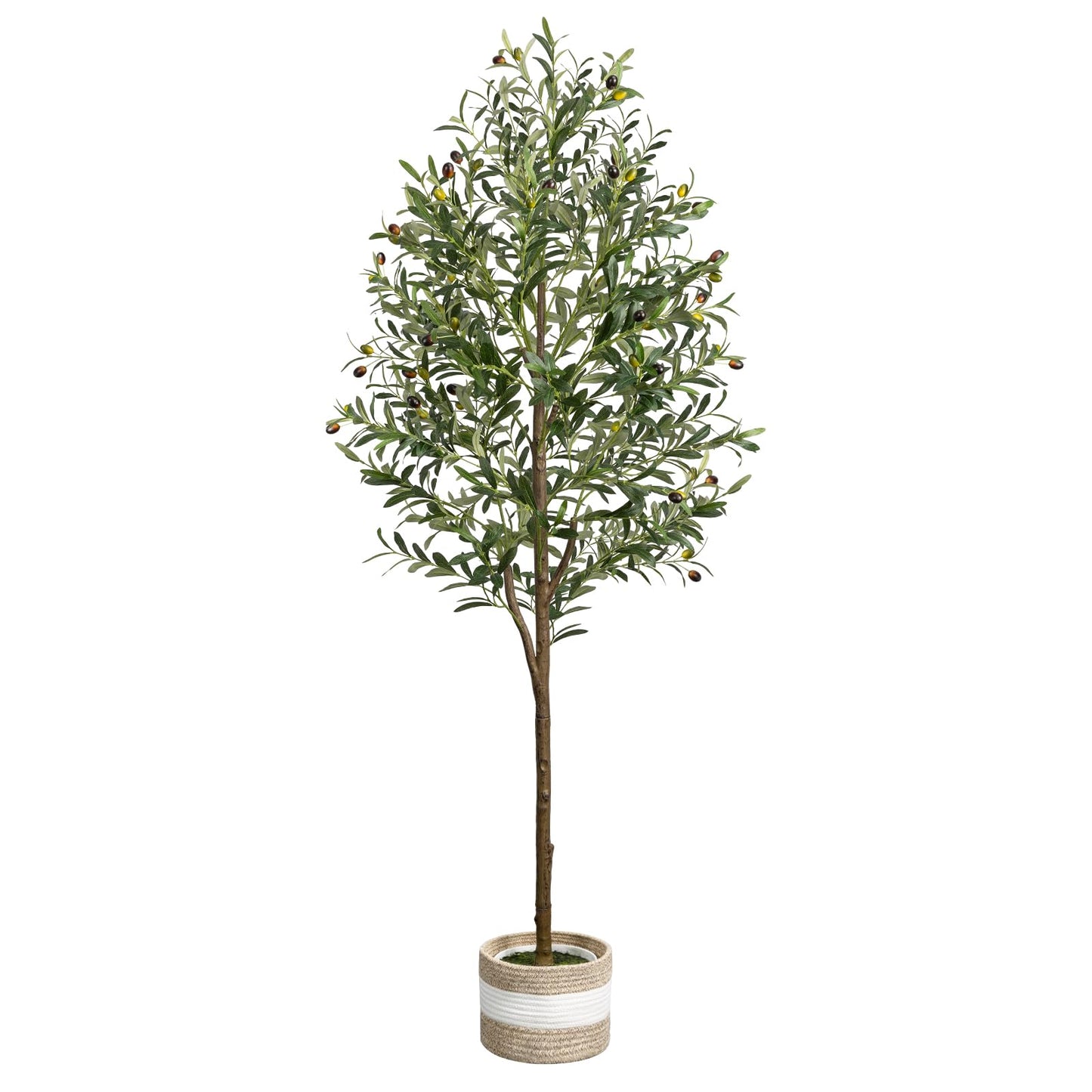 6FT Artificial Olive Tree Indoor Tall Faux with Planter&Basket | Large Fake Olive Silk Trees Realistic Olive Plants with Branches and Fruits for Home Decor Office Living Room