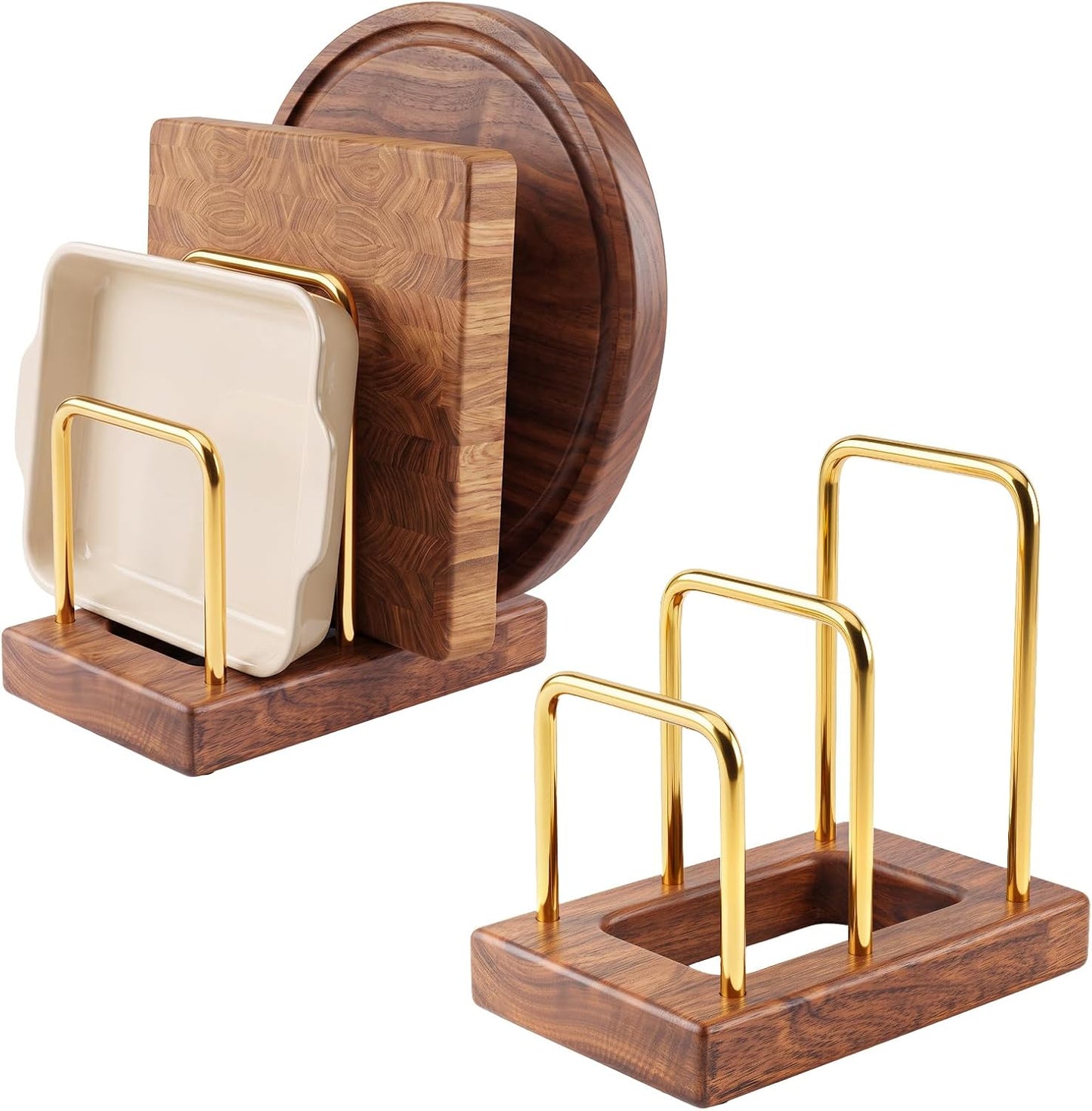 2 Pack Cutting Board Holder with Hardwood Base,Stand for Pot Lids | Heavy Duty Chopping Boards and Baking Sheets,Small Organization Dish Rack for Countertop