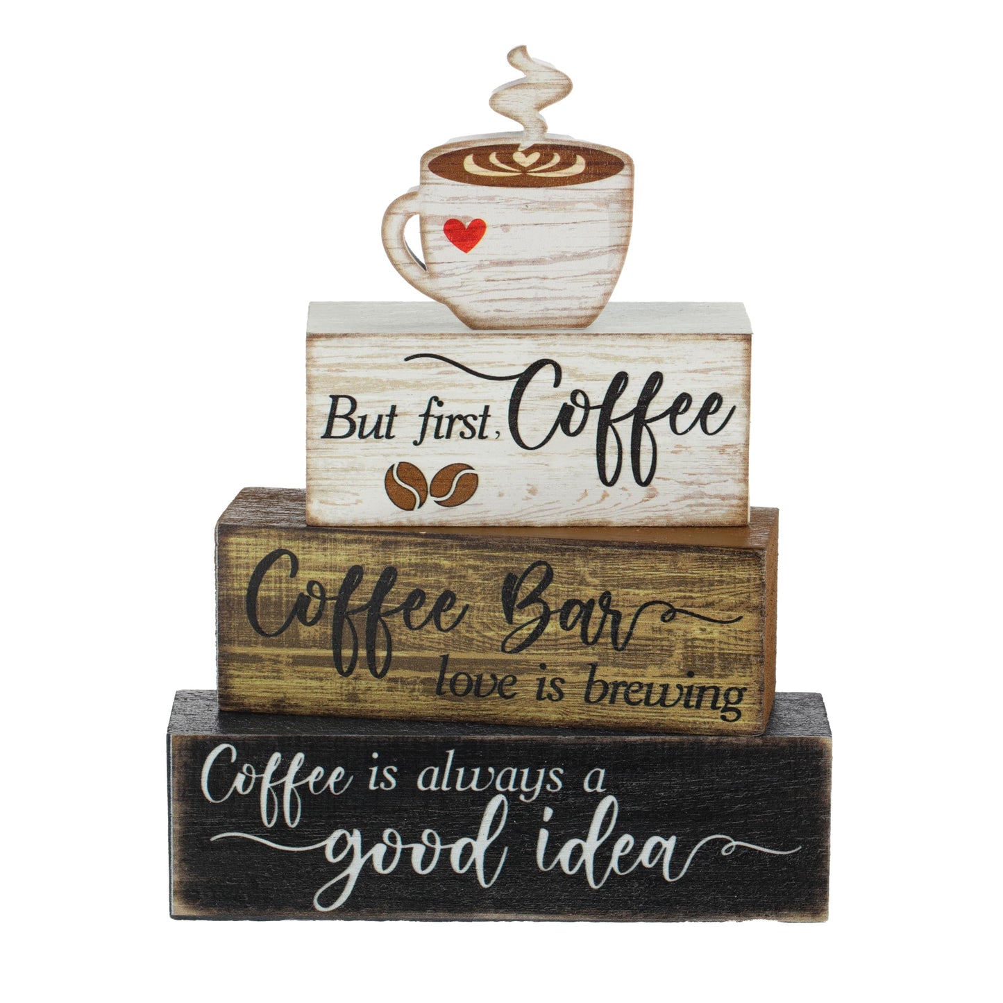 Moucuny 4 Pcs Farmhouse Kitchen Decor Wooden Plate Farmhouse Table Decor | Black Brown and White Plate Tableware Centerpiece, Rustic Plates Block Sign, Display Cabinet Kitchen Decoration