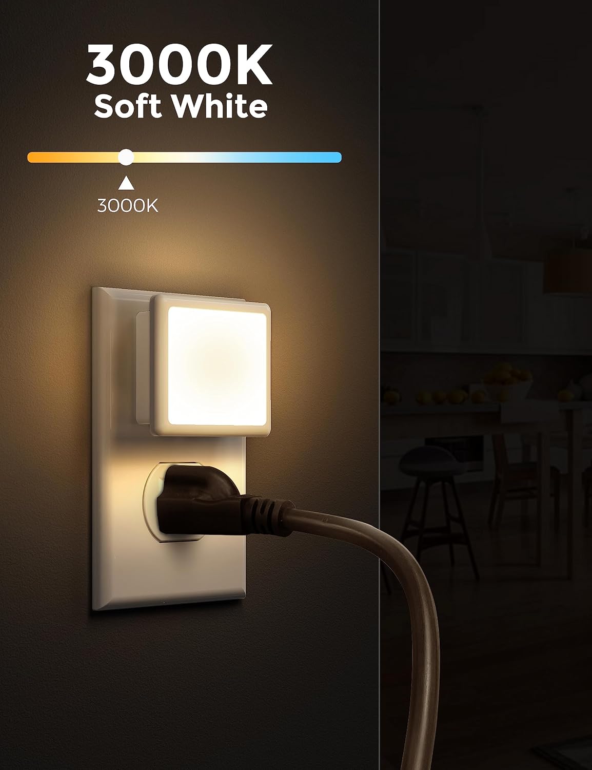 L LOHAS LED Night Lights Plug into Wall 2-Pack, 0.3W Plug in Night Light | Dusk to Dawn, 3000K Soft White, Bright Nightlight Auto-on/off, for Adults Kids Room Bedroom Bathroom Hallway Kitchen, Non-Dim