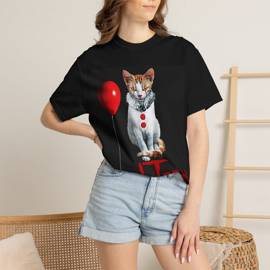 Horror Kitten T-Shirt — Creepy Clown Cat with Red Balloon