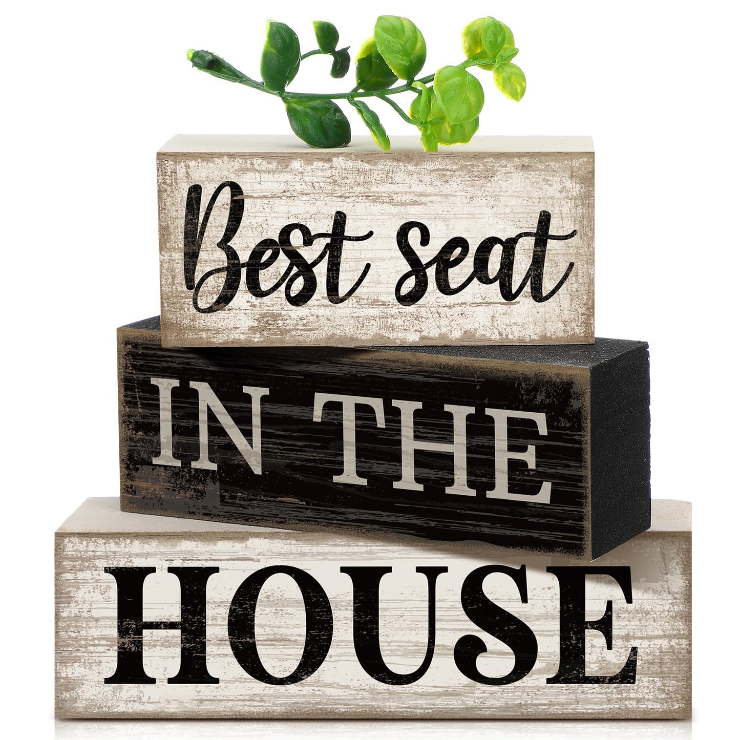Moucuny 4 Pcs Farmhouse Kitchen Decor Wooden Plate Farmhouse Table Decor | Black Brown and White Plate Tableware Centerpiece, Rustic Plates Block Sign, Display Cabinet Kitchen Decoration
