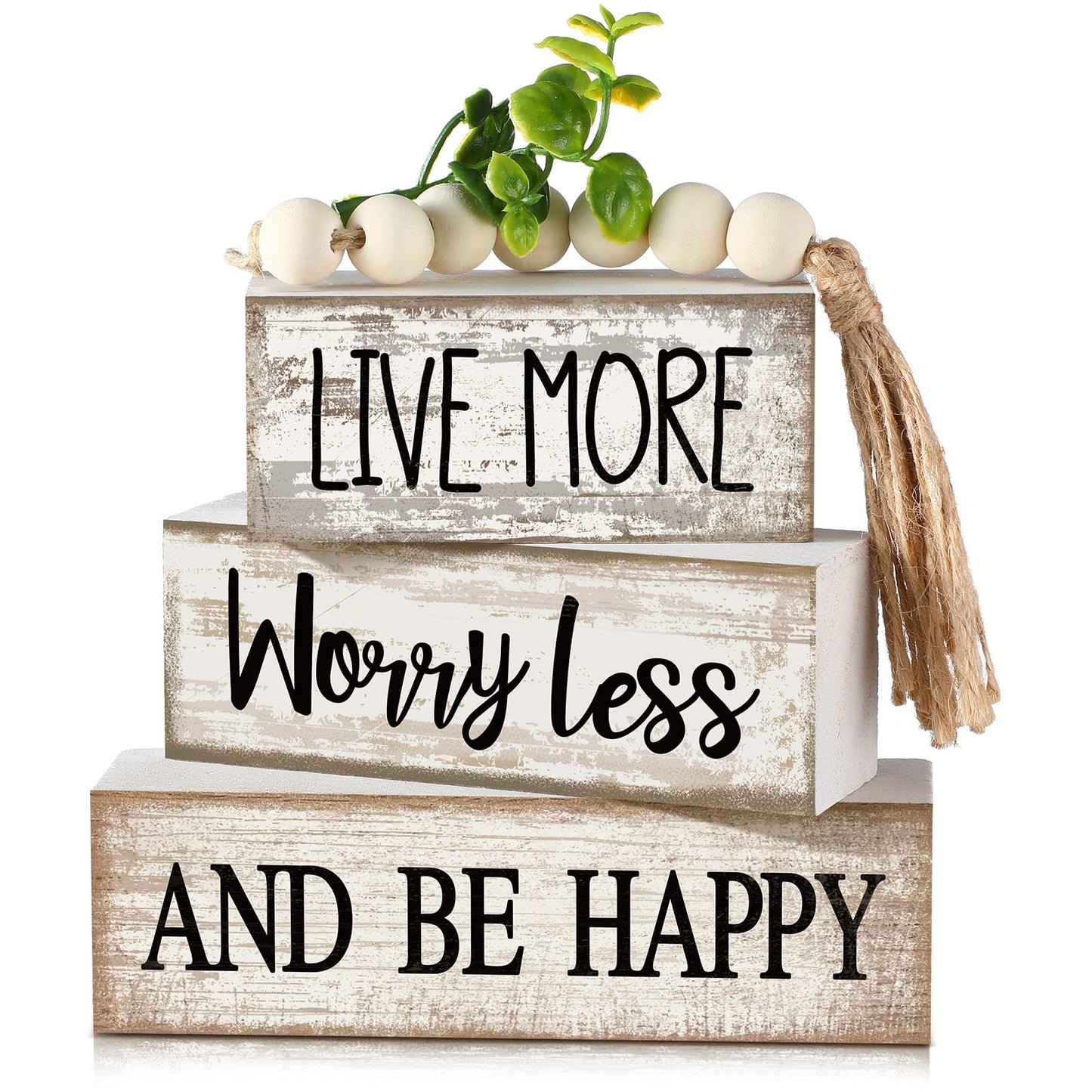 Moucuny 4 Pcs Farmhouse Kitchen Decor Wooden Plate Farmhouse Table Decor | Black Brown and White Plate Tableware Centerpiece, Rustic Plates Block Sign, Display Cabinet Kitchen Decoration
