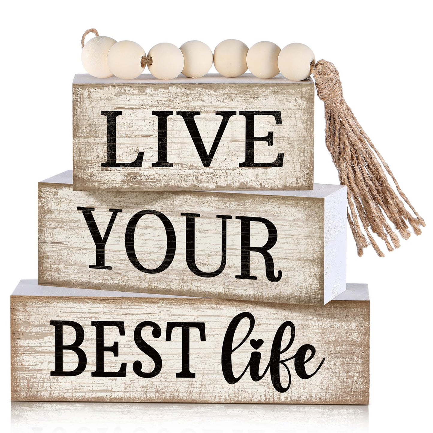 Moucuny 4 Pcs Farmhouse Kitchen Decor Wooden Plate Farmhouse Table Decor | Black Brown and White Plate Tableware Centerpiece, Rustic Plates Block Sign, Display Cabinet Kitchen Decoration
