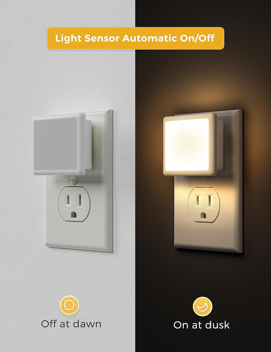 L LOHAS LED Night Lights Plug into Wall 2-Pack, 0.3W Plug in Night Light | Dusk to Dawn, 3000K Soft White, Bright Nightlight Auto-on/off, for Adults Kids Room Bedroom Bathroom Hallway Kitchen, Non-Dim